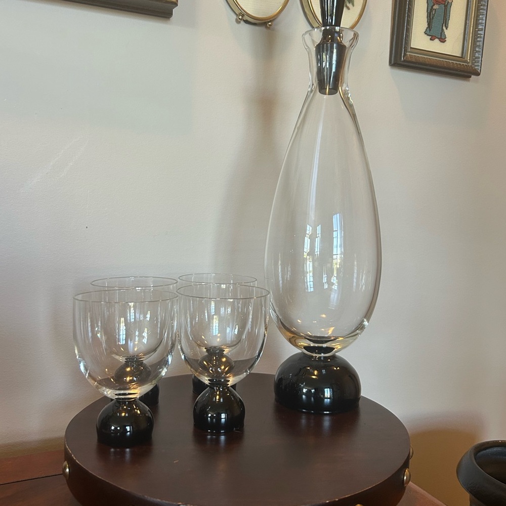 Vintage Postmodern Decanter & Glass Set, Circa 1980s EUC